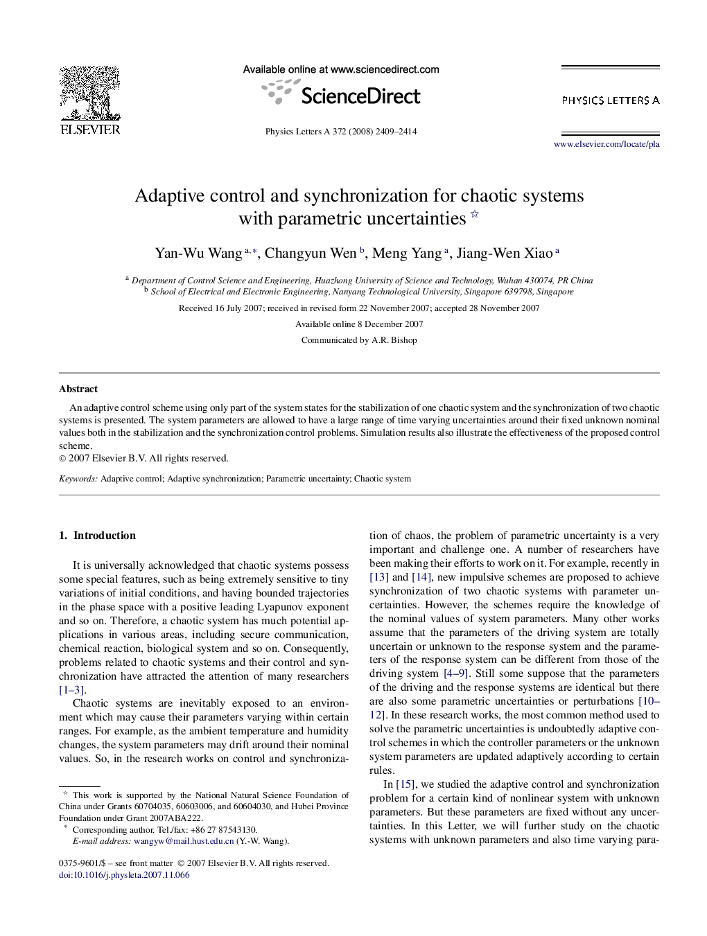 Adaptive control and synchronization for chaotic systems with parametric uncertainties