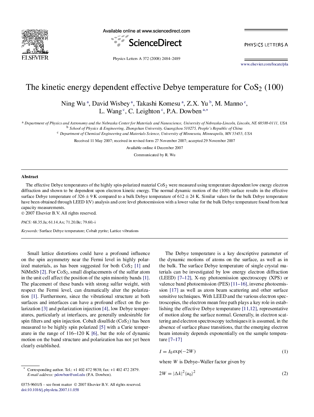 The kinetic energy dependent effective Debye temperature for CoS2 (100)