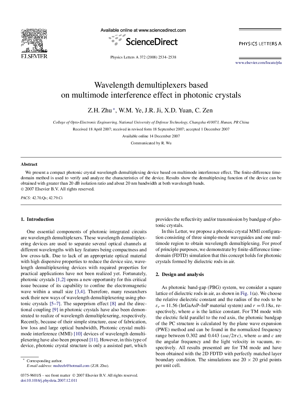 Wavelength demultiplexers based on multimode interference effect in photonic crystals