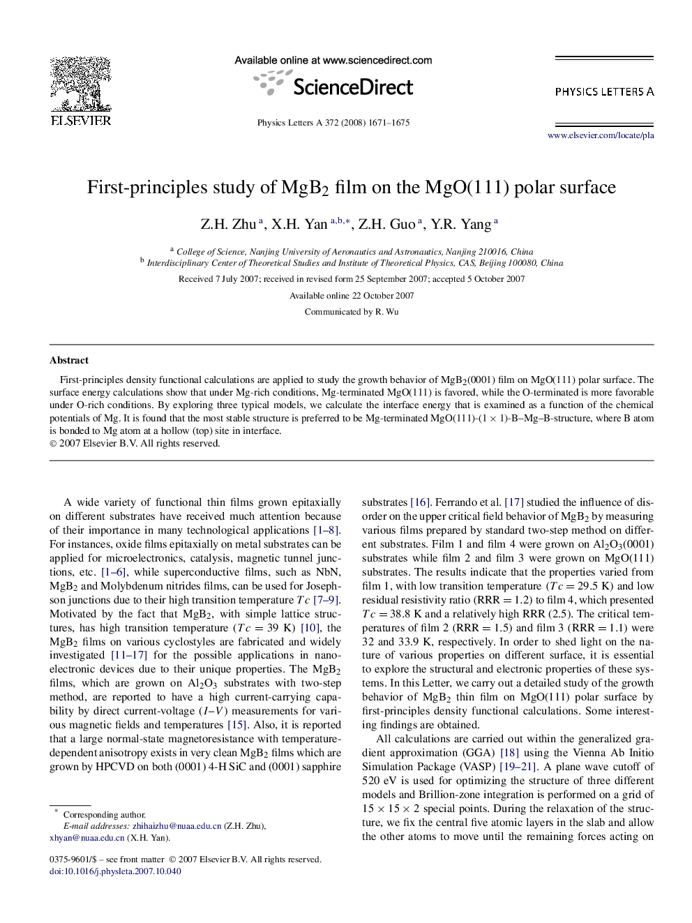 First-principles study of MgB2 film on the MgO(111) polar surface