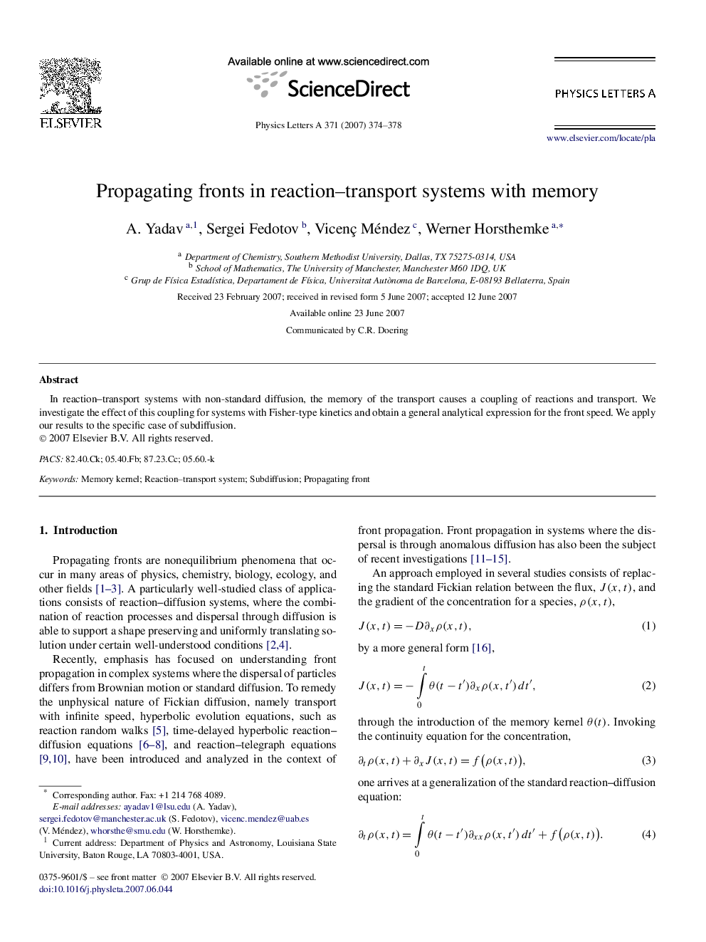 Propagating fronts in reaction–transport systems with memory