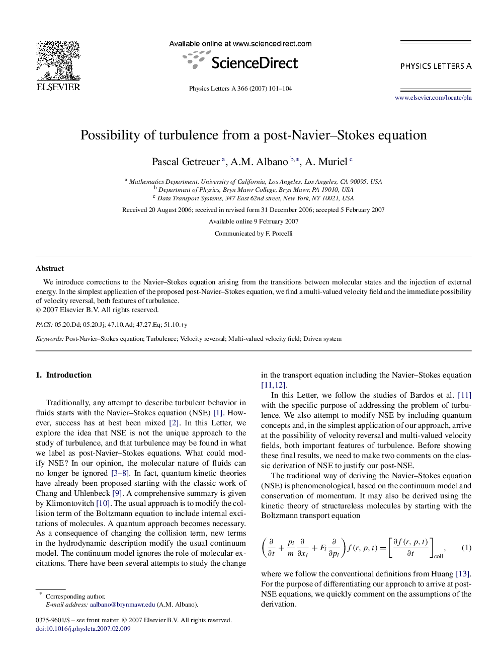 Possibility of turbulence from a post-Navier–Stokes equation