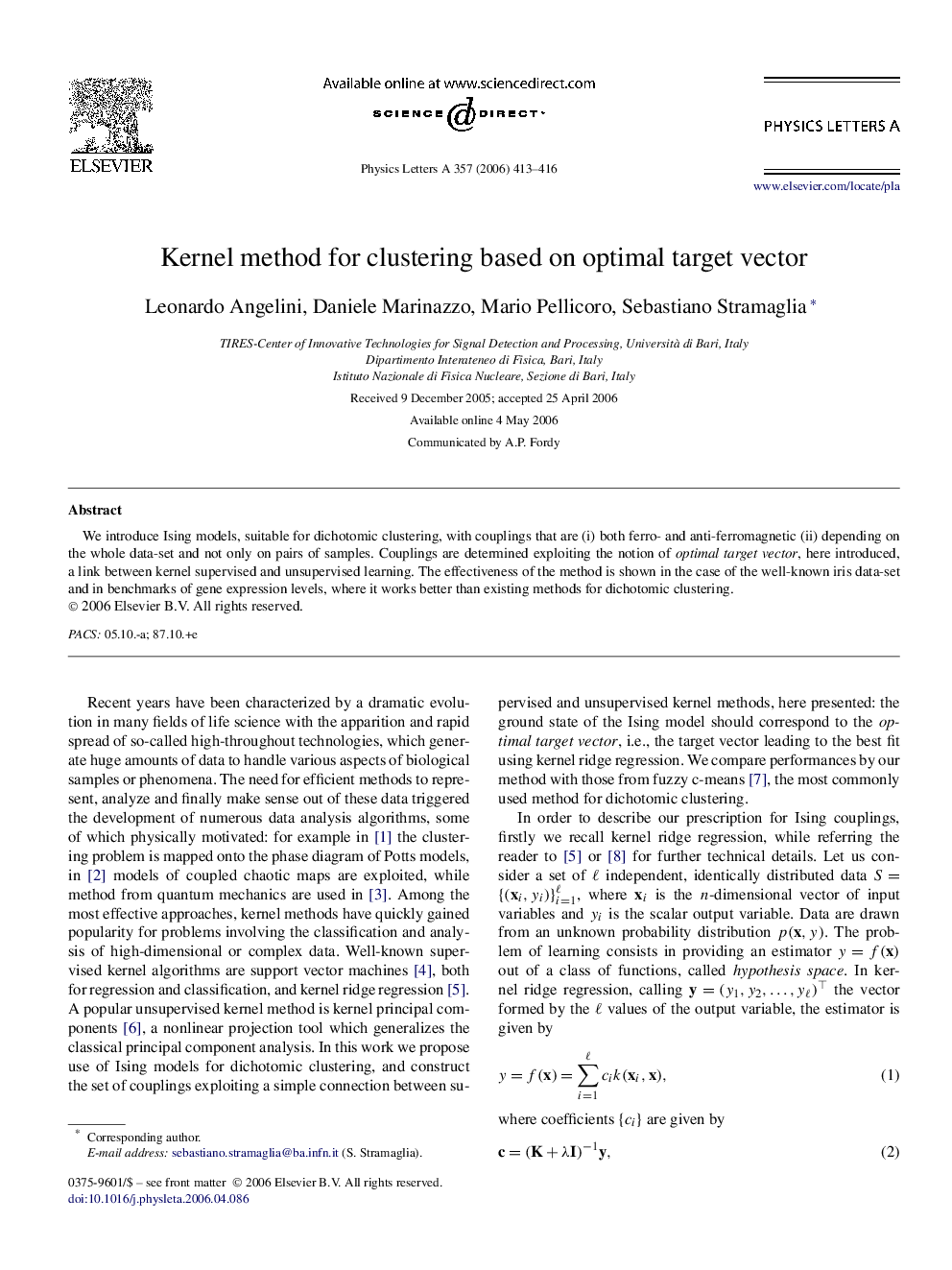 Kernel method for clustering based on optimal target vector