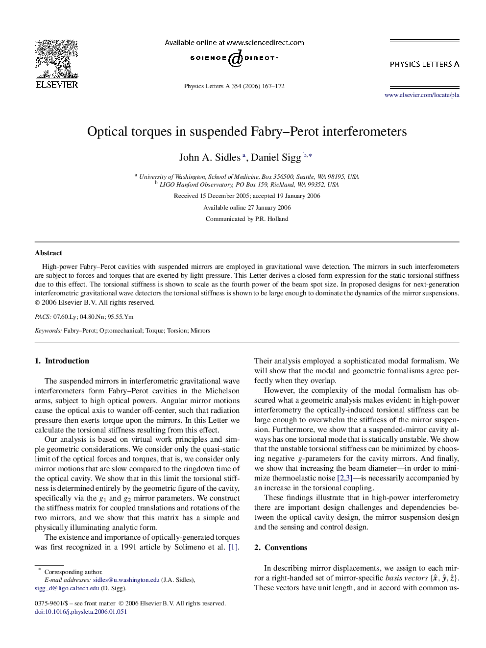 Optical torques in suspended Fabry–Perot interferometers