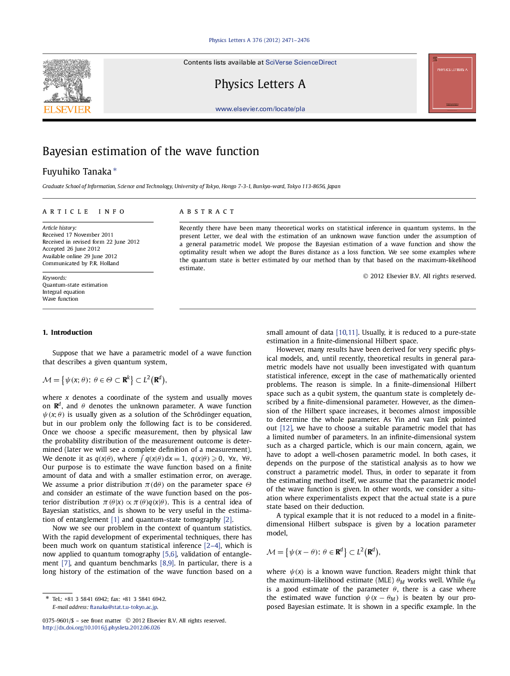 Bayesian estimation of the wave function