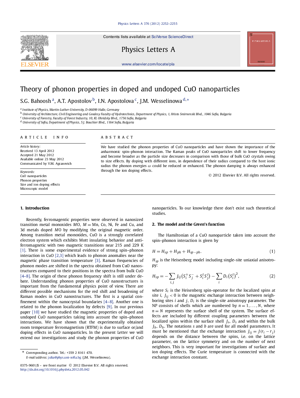 Theory of phonon properties in doped and undoped CuO nanoparticles