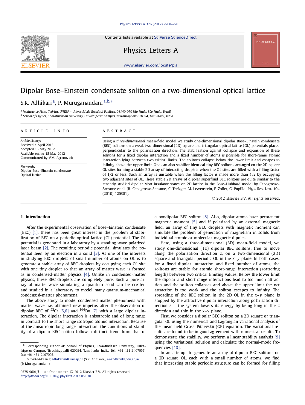 Dipolar Bose–Einstein condensate soliton on a two-dimensional optical lattice