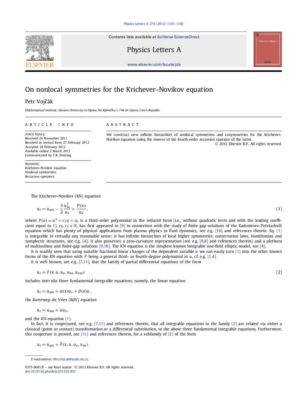 On nonlocal symmetries for the Krichever-Novikov equation