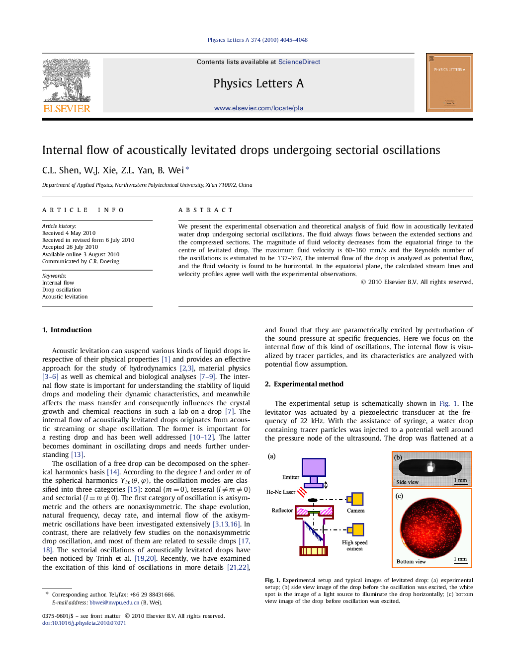 Internal flow of acoustically levitated drops undergoing sectorial oscillations