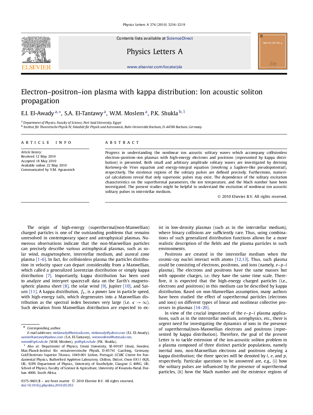 Electron–positron–ion plasma with kappa distribution: Ion acoustic soliton propagation