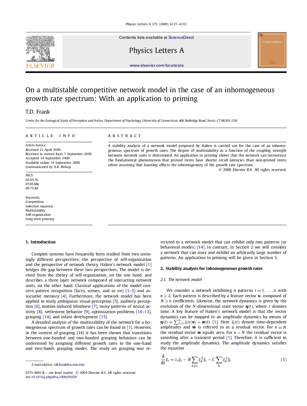 On a multistable competitive network model in the case of an inhomogeneous growth rate spectrum: With an application to priming