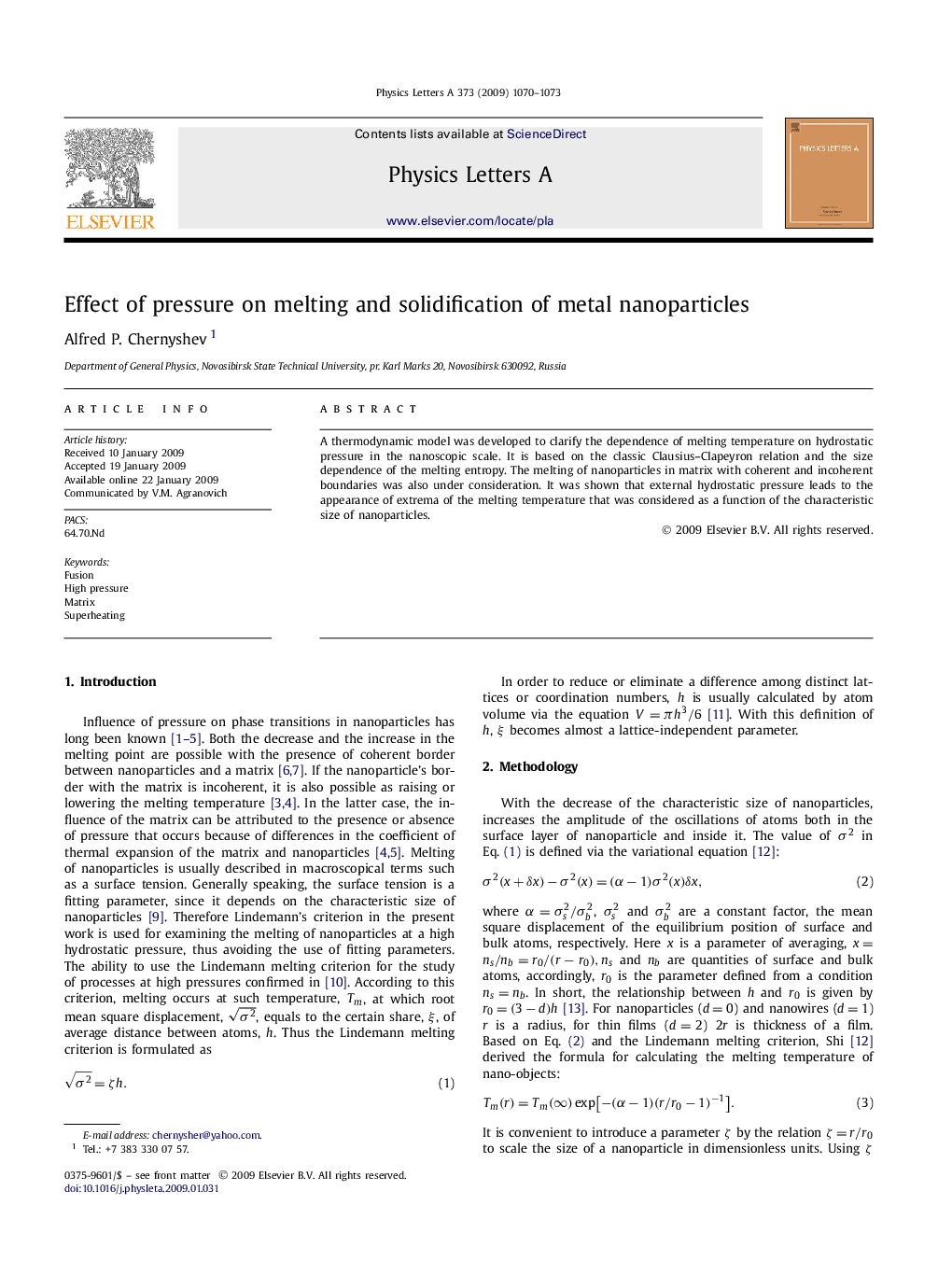 Effect of pressure on melting and solidification of metal nanoparticles