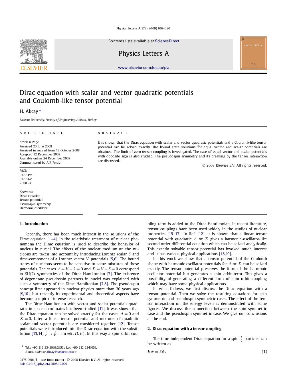 Dirac equation with scalar and vector quadratic potentials and Coulomb-like tensor potential