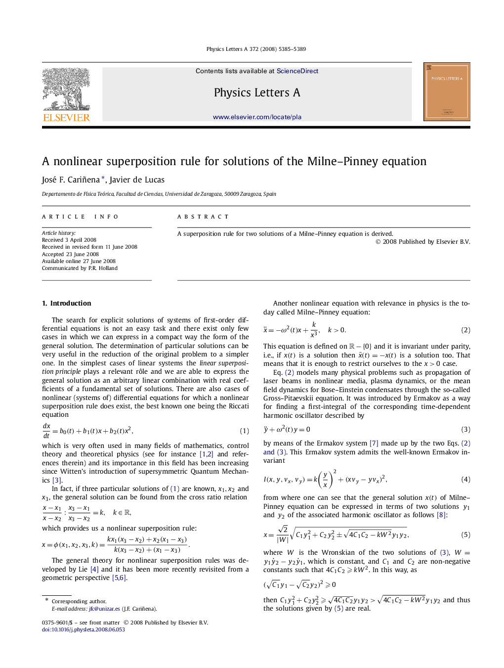 A nonlinear superposition rule for solutions of the Milne–Pinney equation