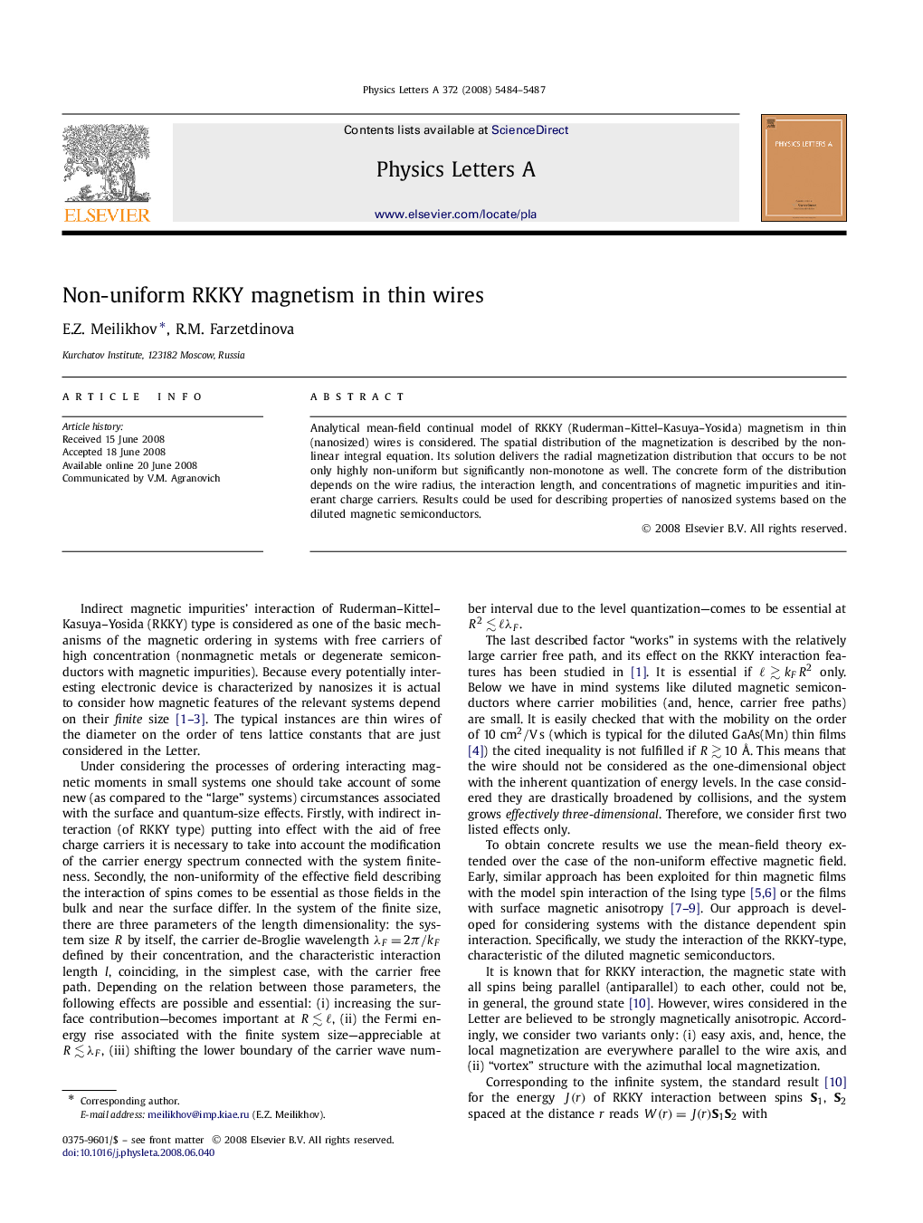 Non-uniform RKKY magnetism in thin wires