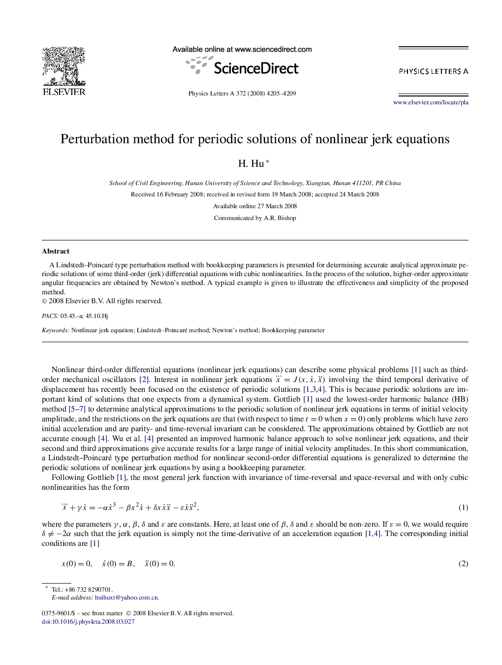 Perturbation method for periodic solutions of nonlinear jerk equations