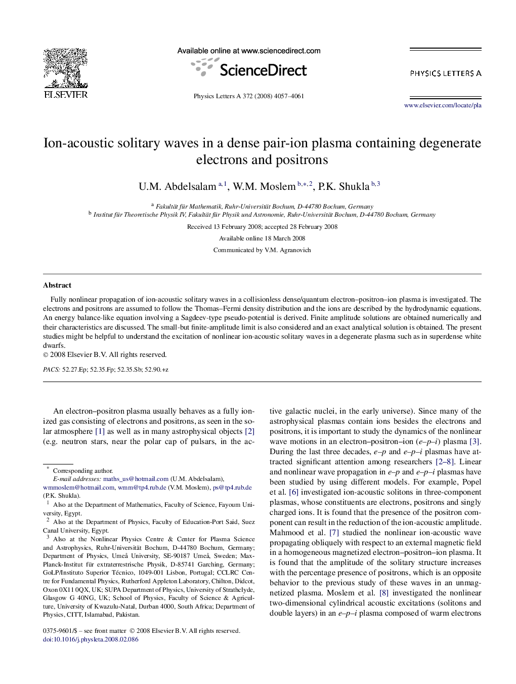 Ion-acoustic solitary waves in a dense pair-ion plasma containing degenerate electrons and positrons