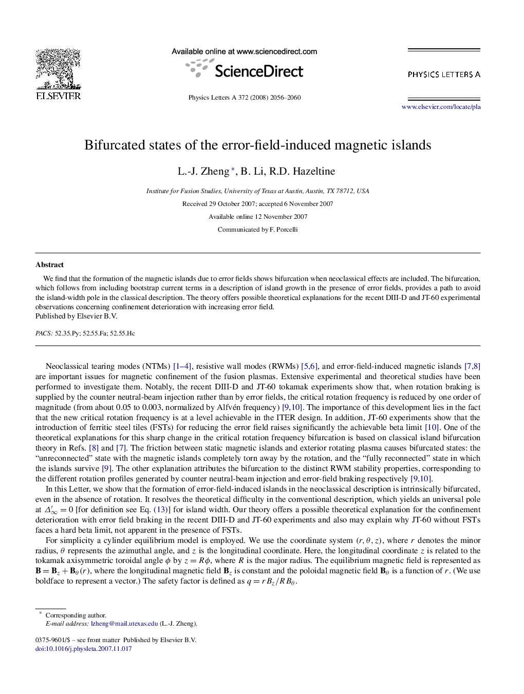 Bifurcated states of the error-field-induced magnetic islands