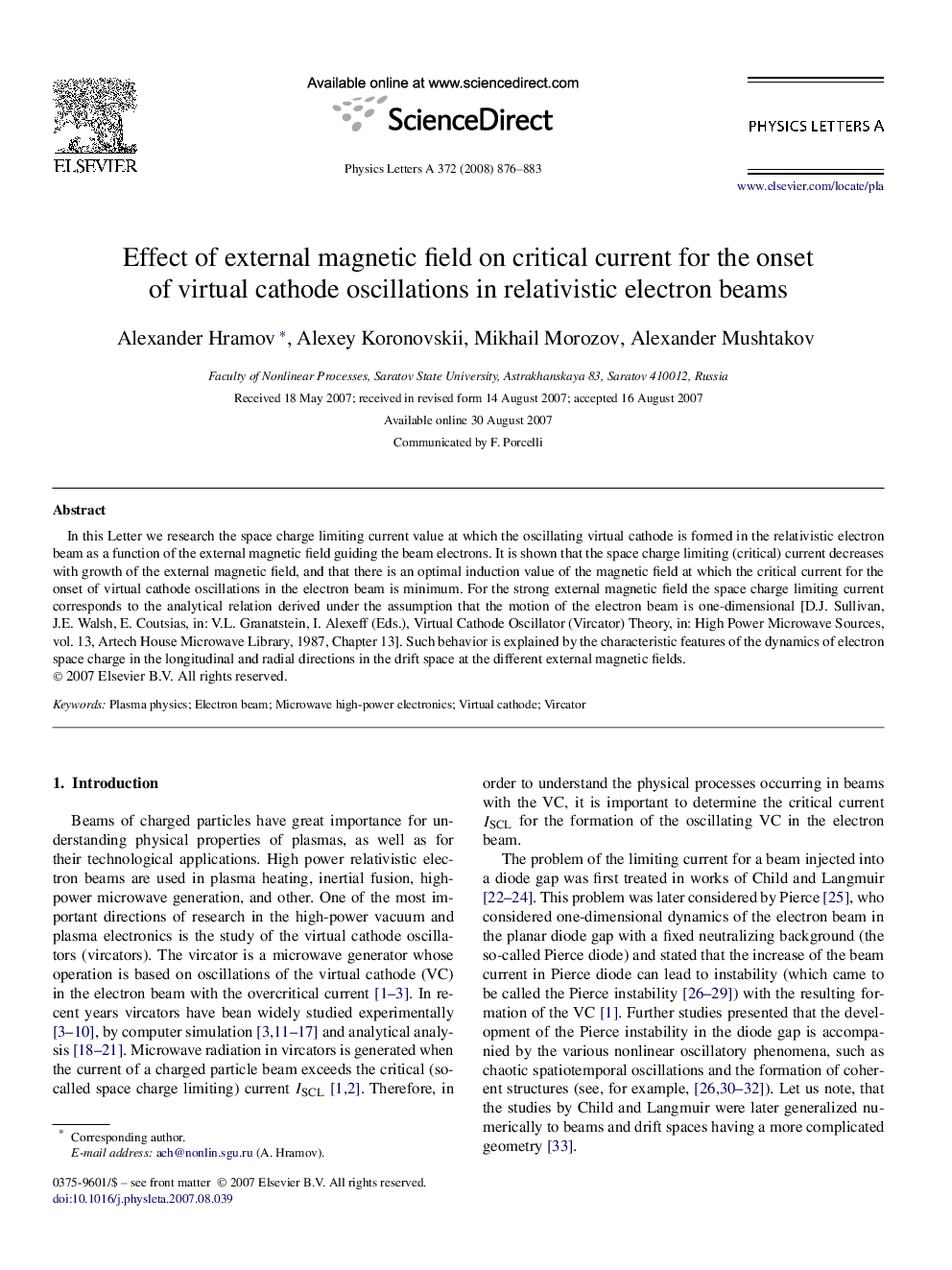 Effect of external magnetic field on critical current for the onset of virtual cathode oscillations in relativistic electron beams