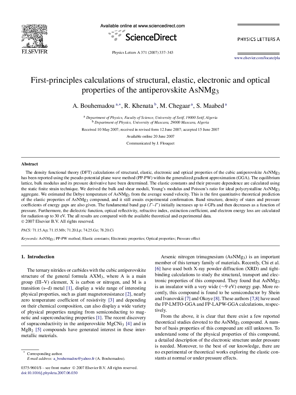 First-principles calculations of structural, elastic, electronic and optical properties of the antiperovskite AsNMg3