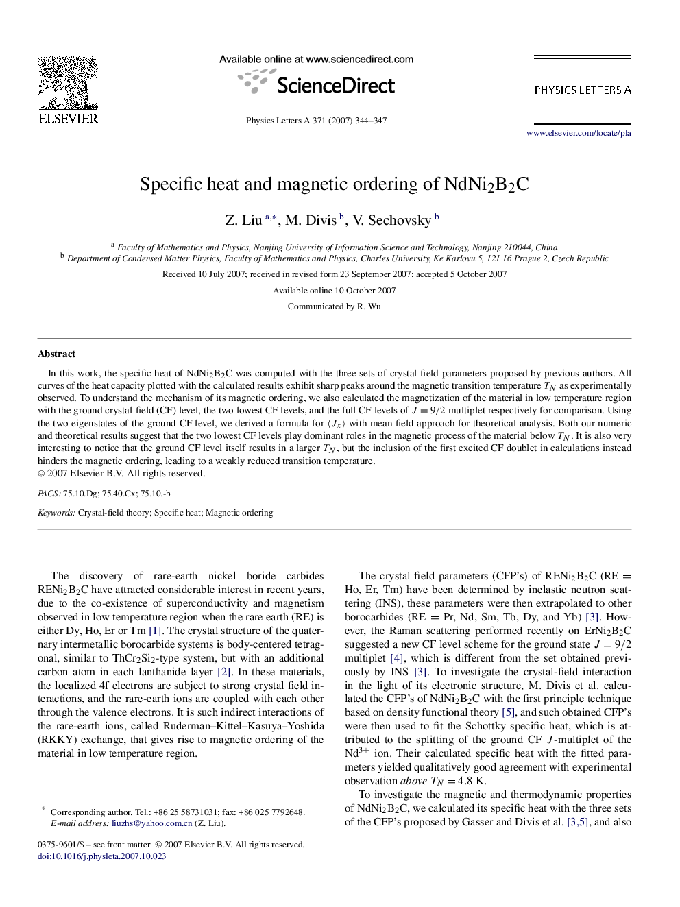 Specific heat and magnetic ordering of NdNi2B2C