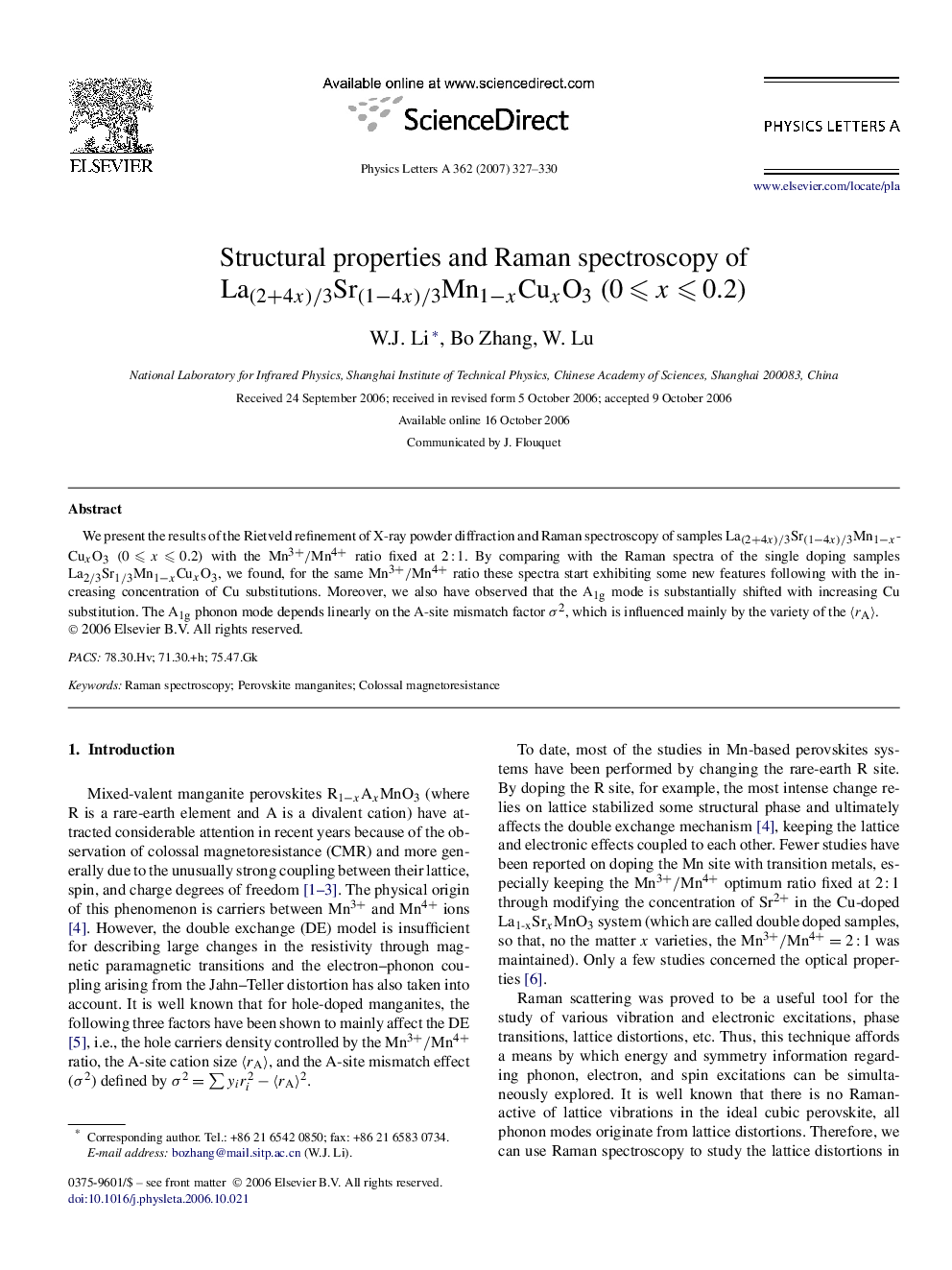 Structural properties and Raman spectroscopy of La(2+4x)/3Sr(1−4x)/3Mn1−xCuxO3(0⩽x⩽0.2)(0⩽x⩽0.2)