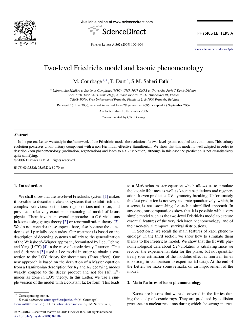 Two-level Friedrichs model and kaonic phenomenology