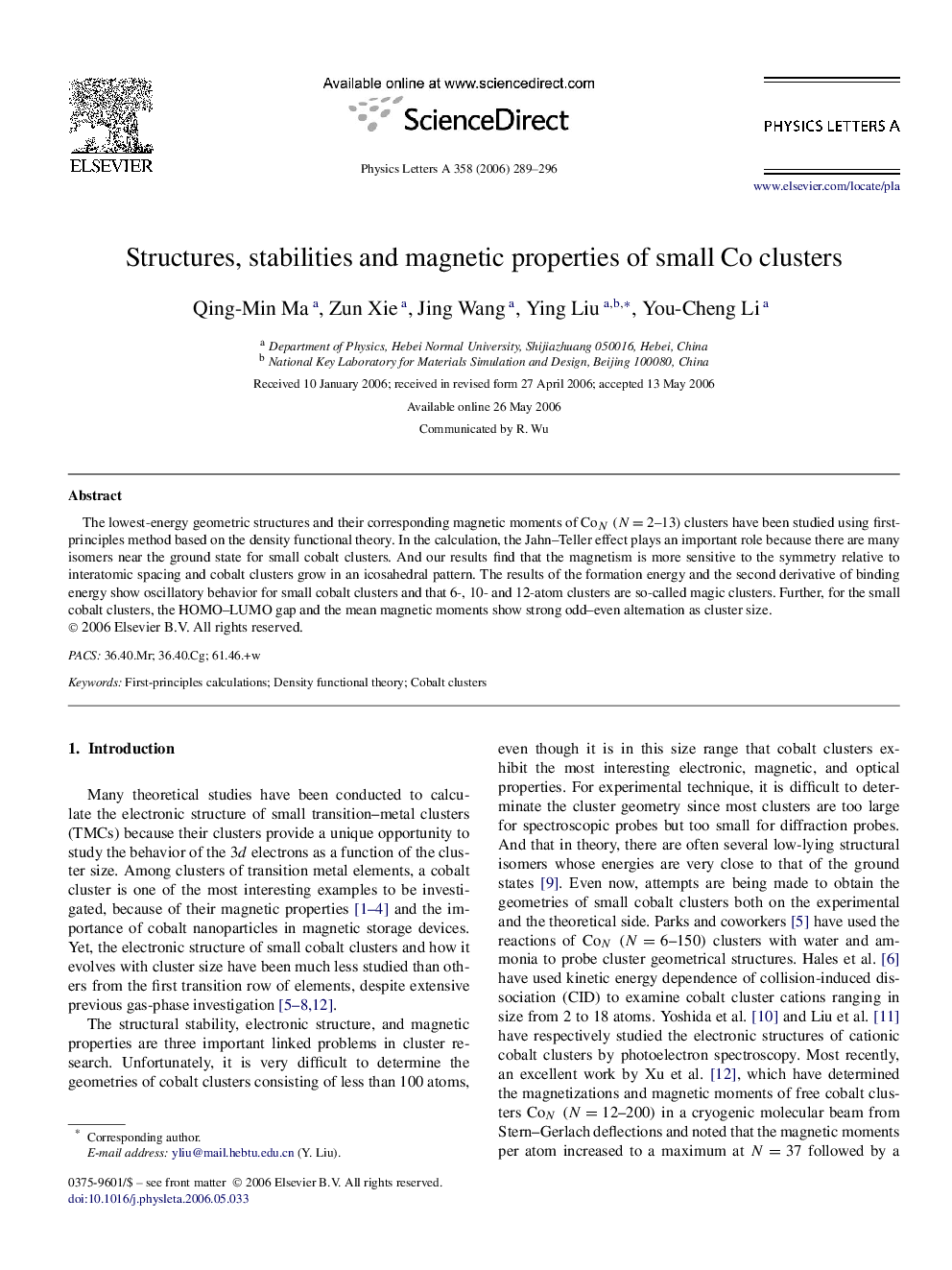 Structures, stabilities and magnetic properties of small Co clusters