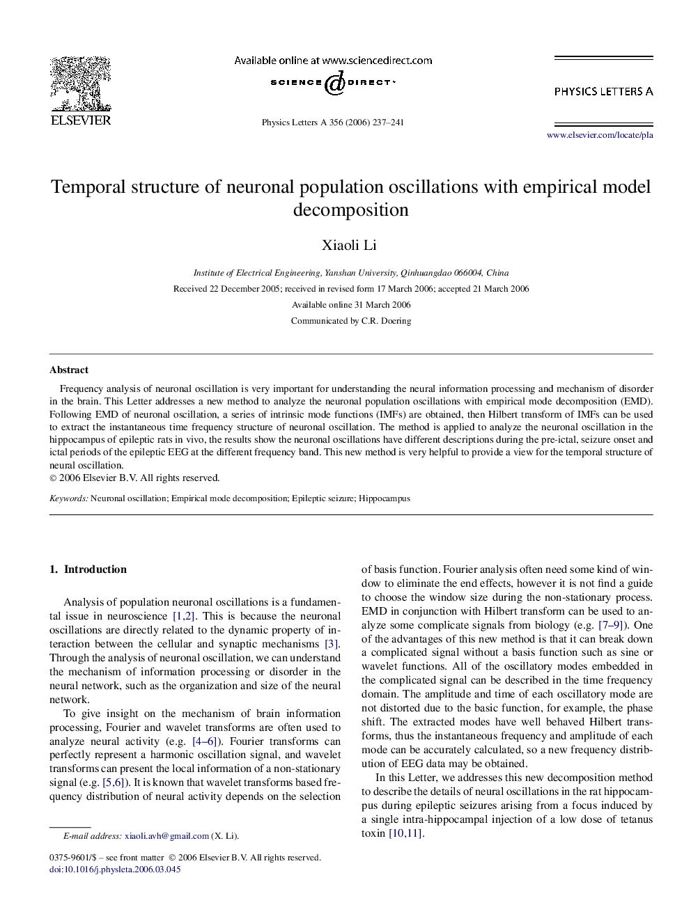 Temporal structure of neuronal population oscillations with empirical model decomposition