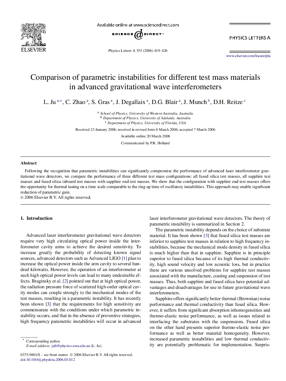 Comparison of parametric instabilities for different test mass materials in advanced gravitational wave interferometers