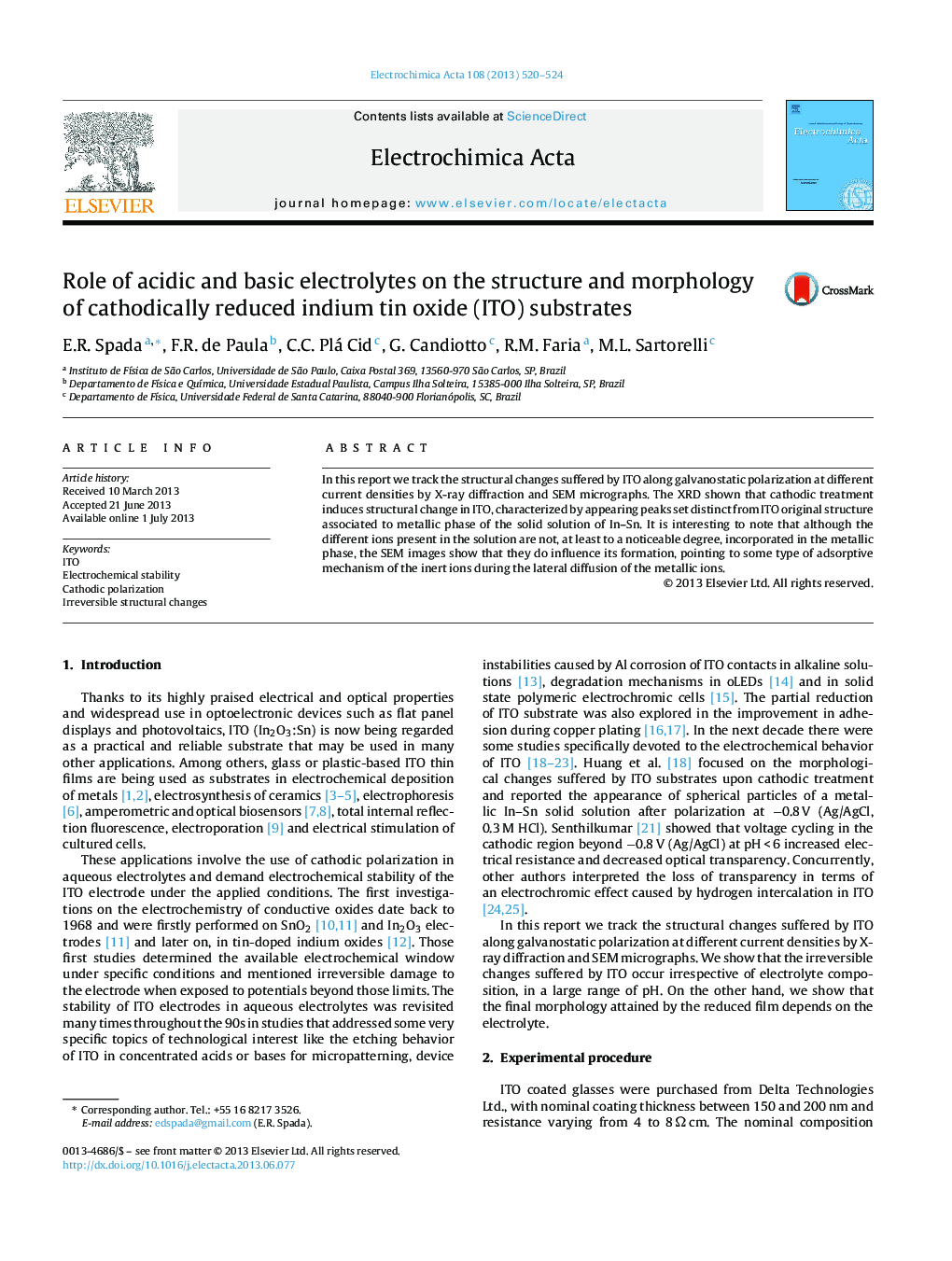 Role of acidic and basic electrolytes on the structure and morphology of cathodically reduced indium tin oxide (ITO) substrates