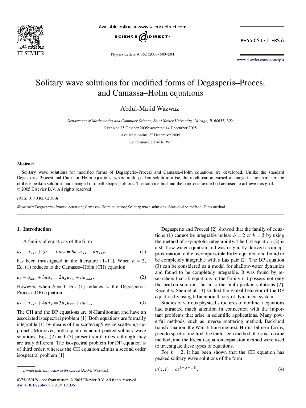 Solitary wave solutions for modified forms of Degasperis–Procesi and Camassa–Holm equations