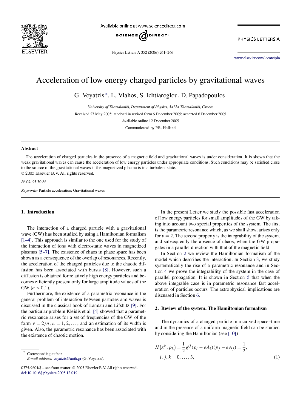 Acceleration of low energy charged particles by gravitational waves