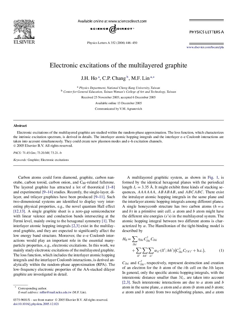 Electronic excitations of the multilayered graphite
