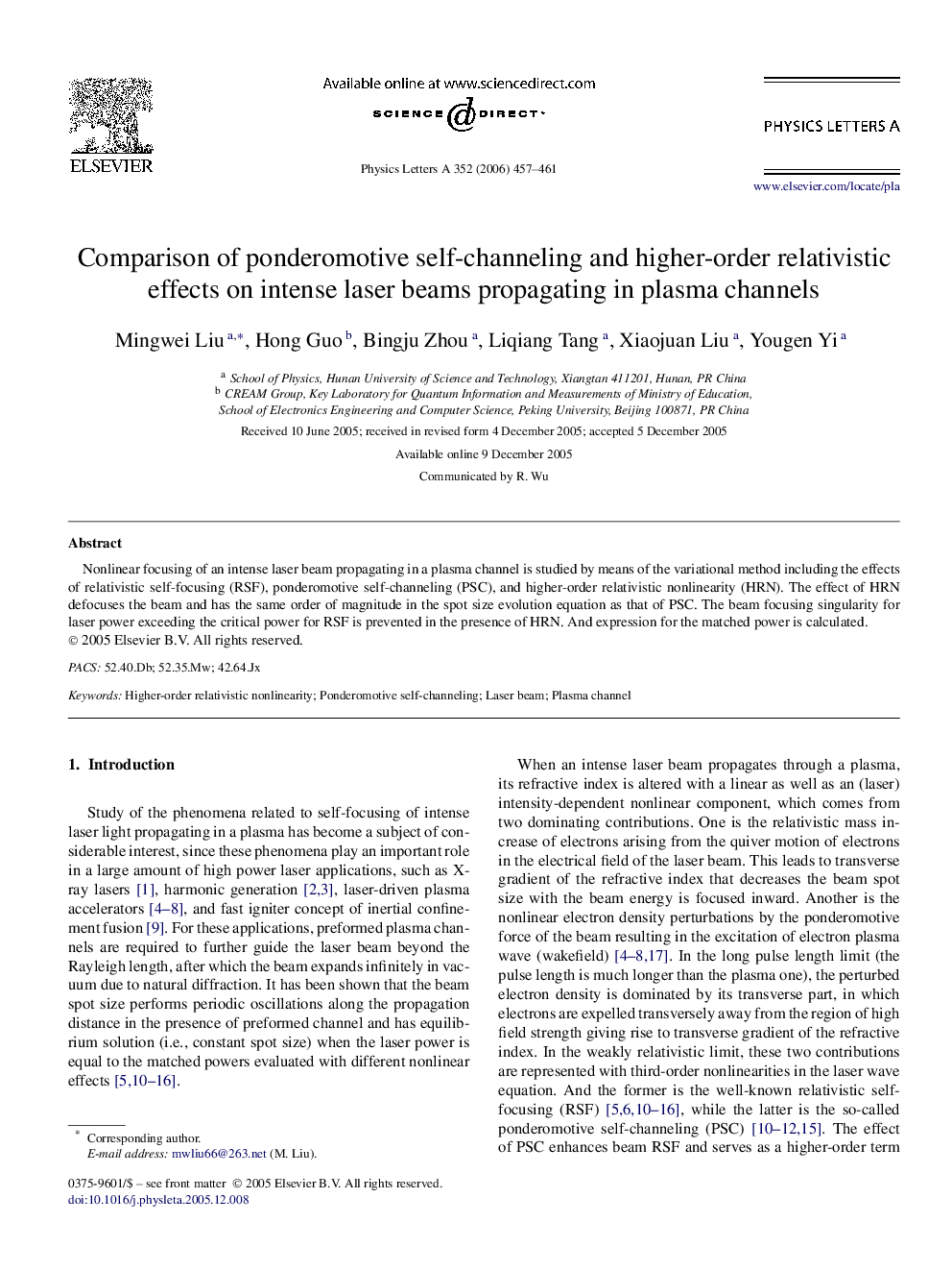 Comparison of ponderomotive self-channeling and higher-order relativistic effects on intense laser beams propagating in plasma channels