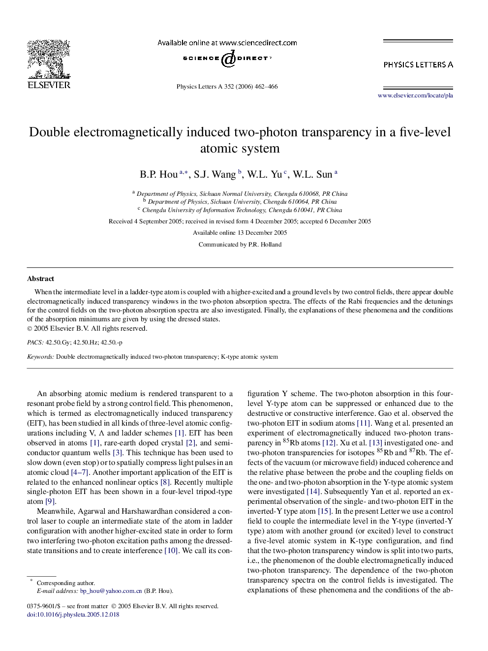 Double electromagnetically induced two-photon transparency in a five-level atomic system