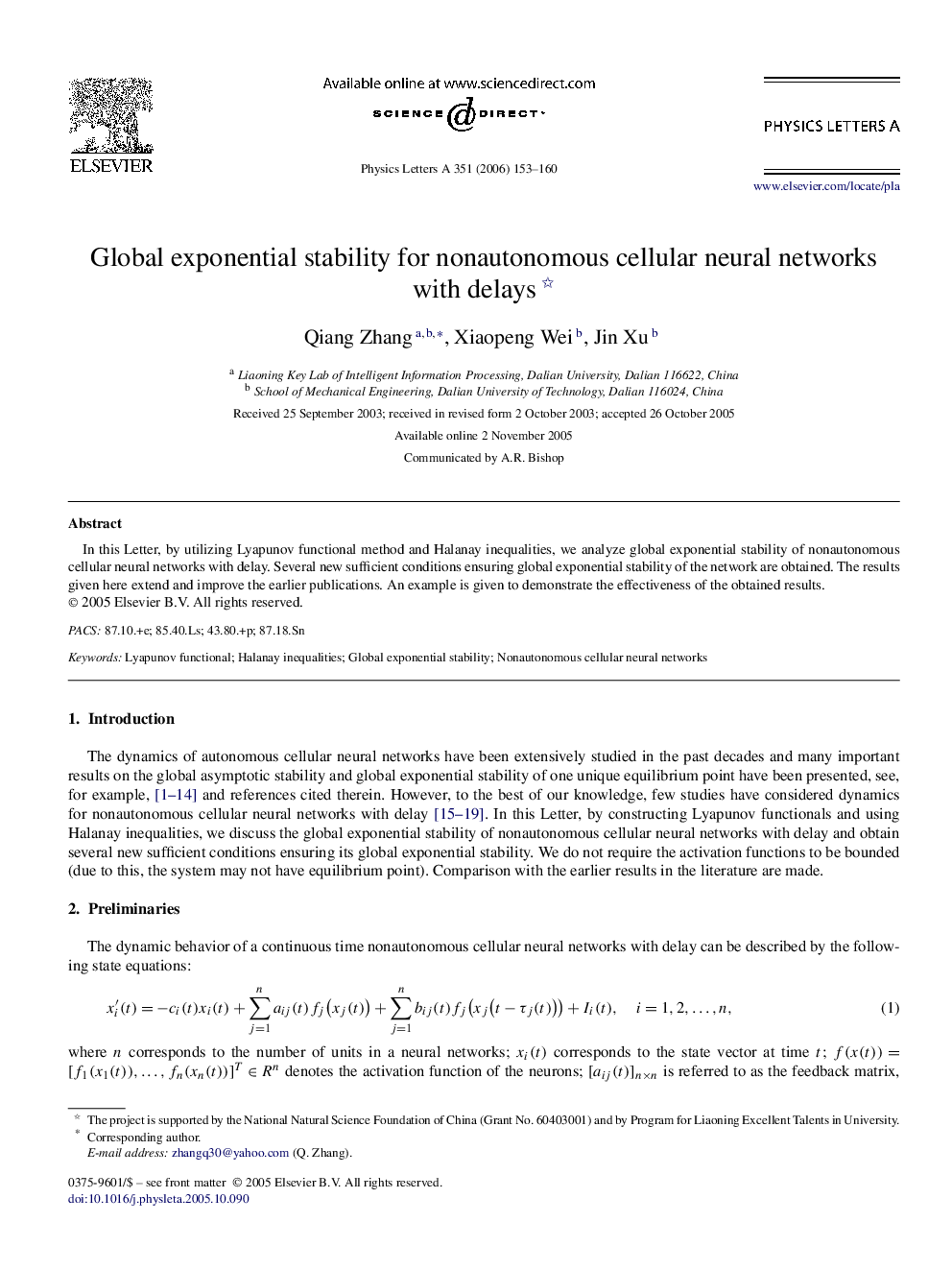 Global exponential stability for nonautonomous cellular neural networks with delays 