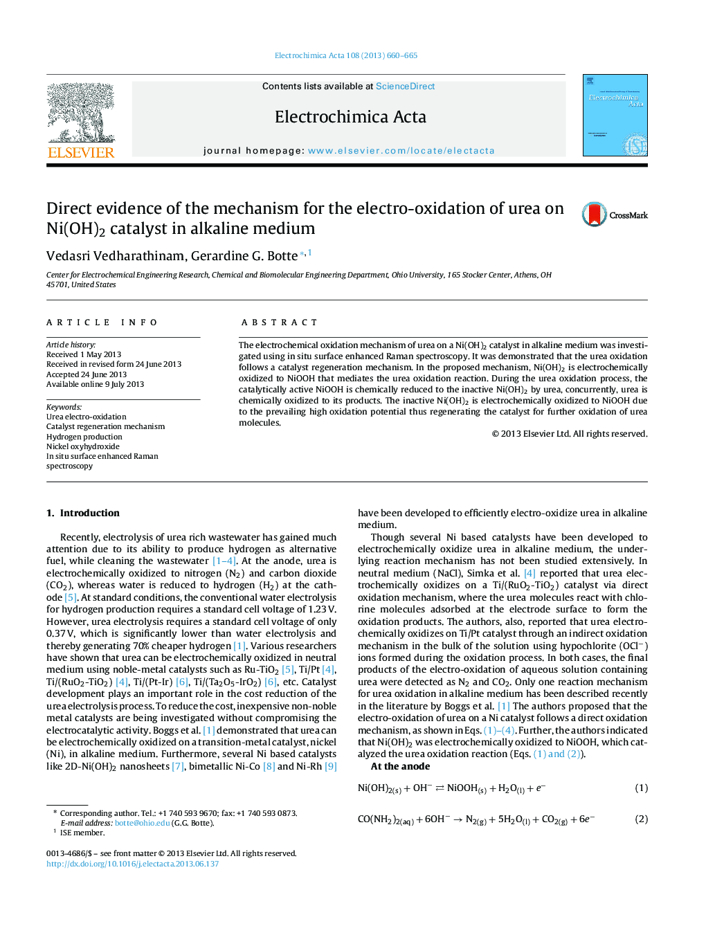 Direct evidence of the mechanism for the electro-oxidation of urea on Ni(OH)2 catalyst in alkaline medium