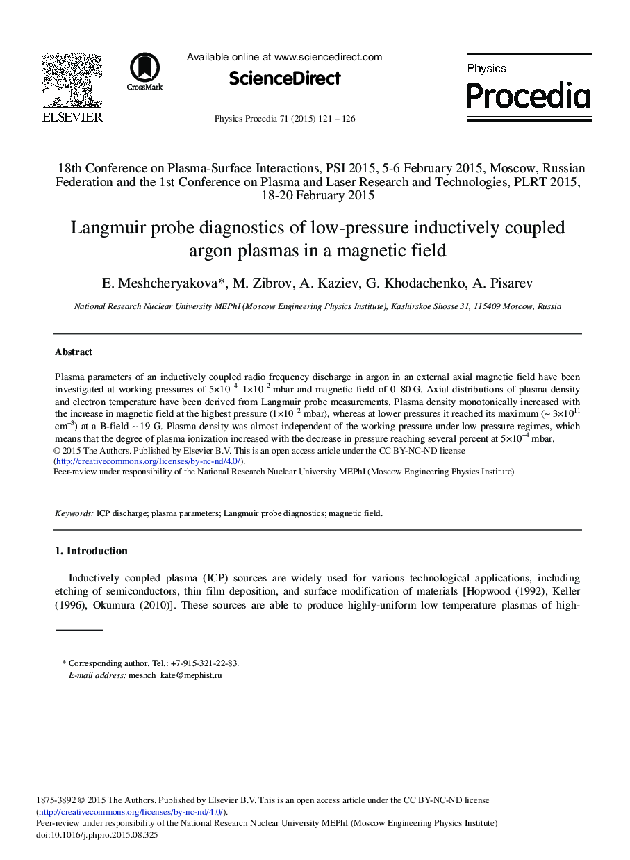 Langmuir Probe Diagnostics of Low-pressure Inductively Coupled Argon Plasmas in a Magnetic Field 
