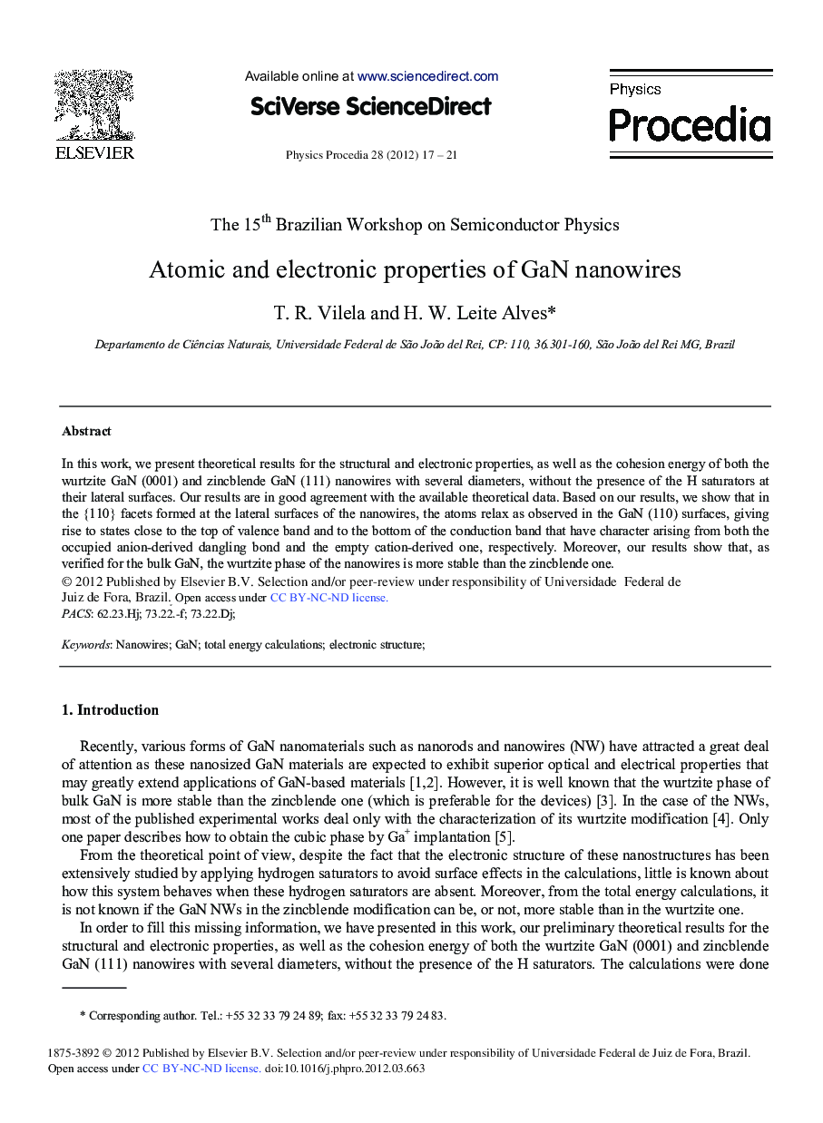 Atomic and electronic properties of GaN nanowires