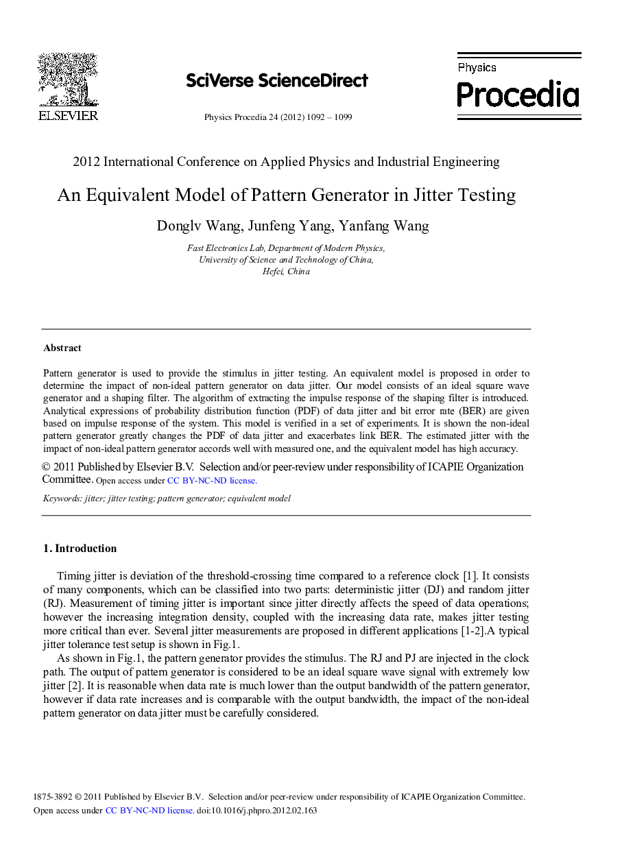 An Equivalent Model of Pattern Generator in Jitter Testing