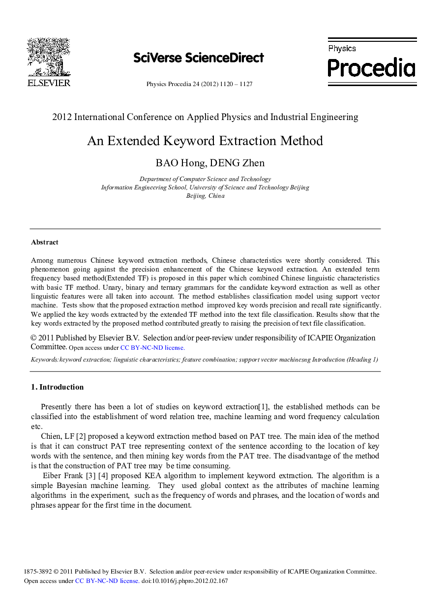 An Extended Keyword Extraction Method