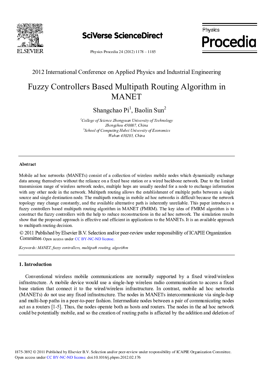 Fuzzy Controllers Based Multipath Routing Algorithm in MANET
