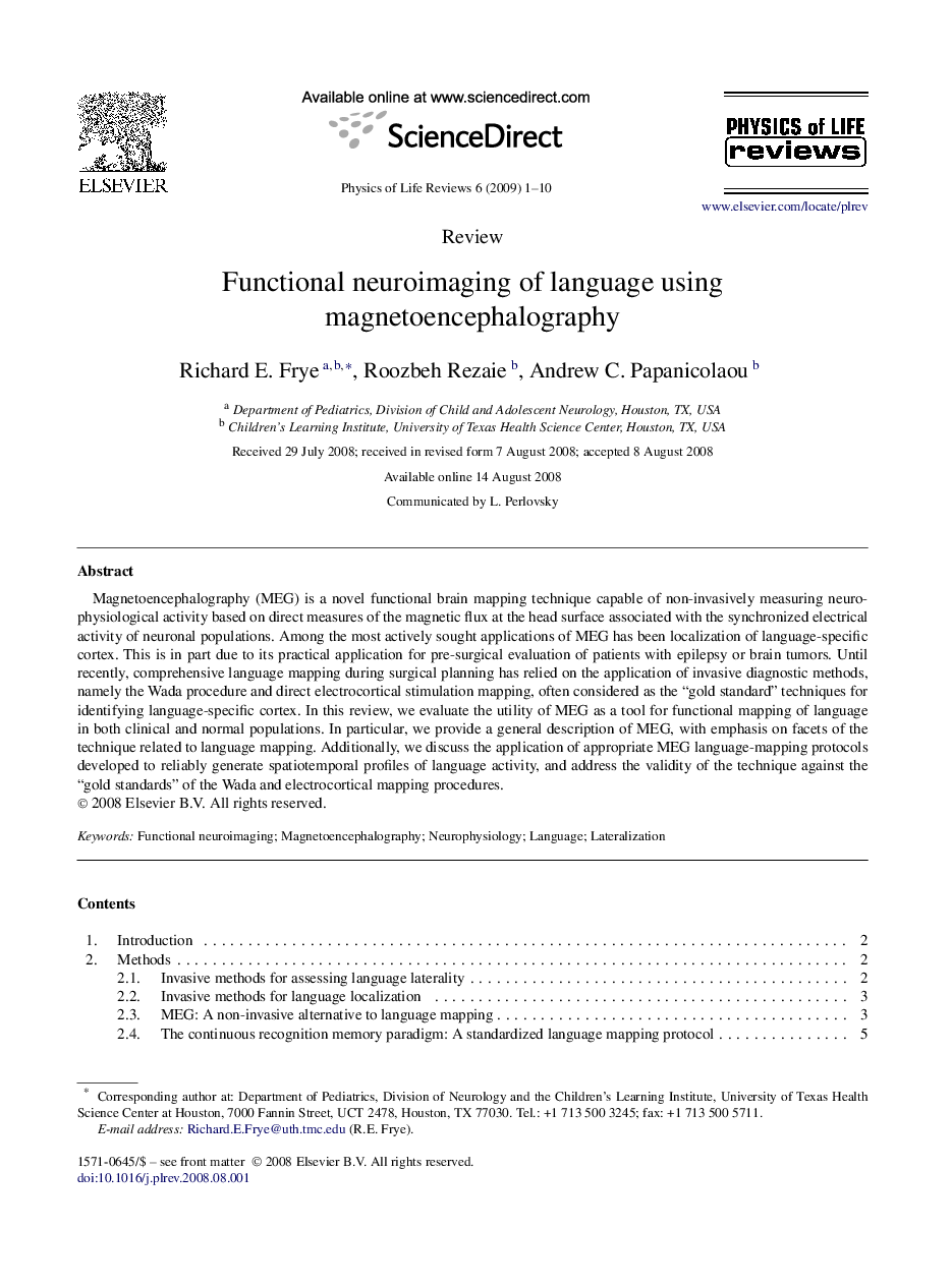 Functional neuroimaging of language using magnetoencephalography