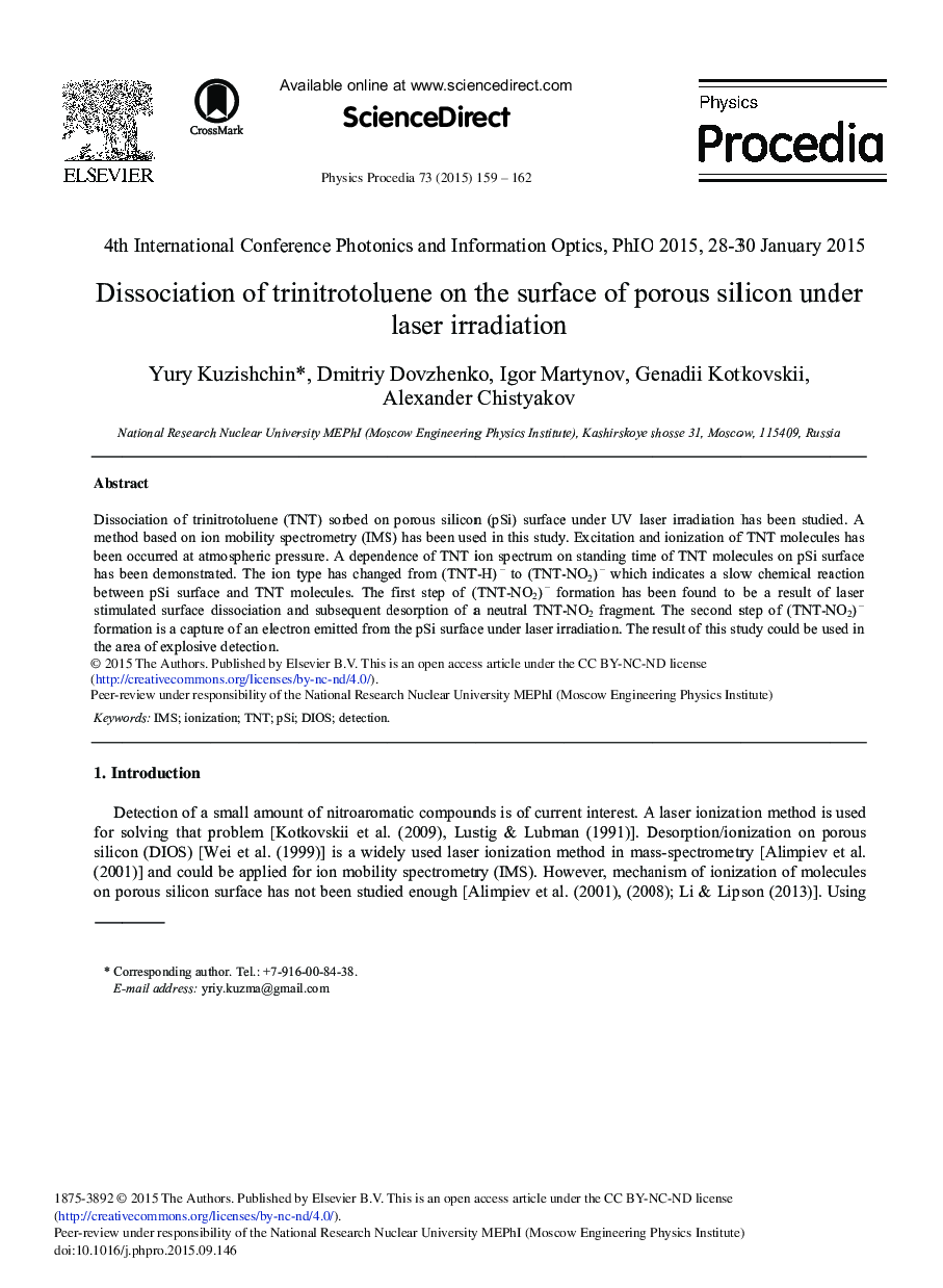 Dissociation of Trinitrotoluene on the Surface of Porous Silicon Under Laser Irradiation