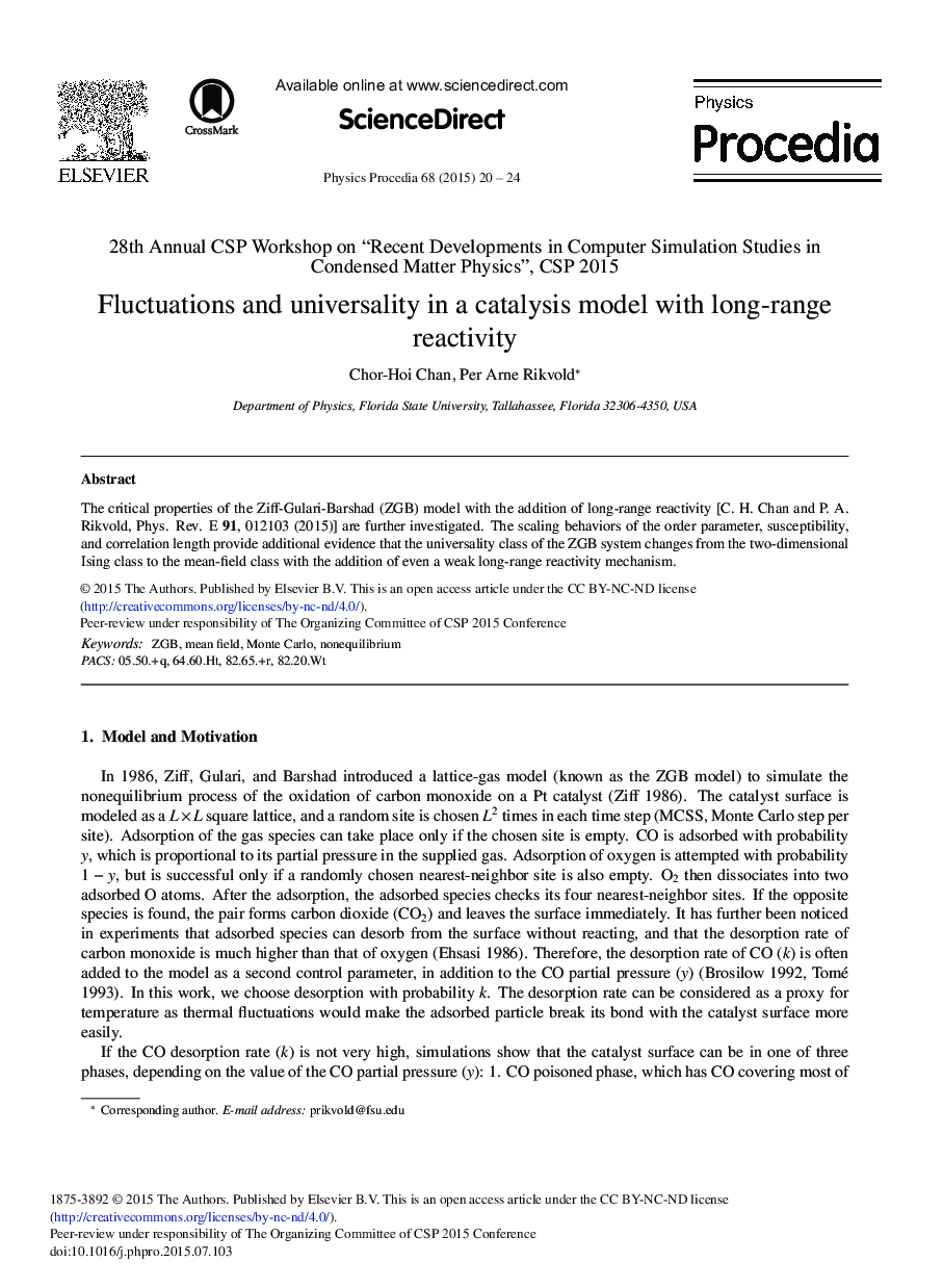 Fluctuations and Universality in a Catalysis Model with Long-range Reactivity 