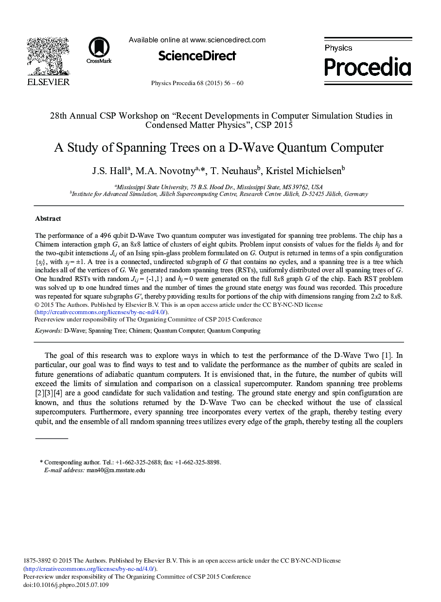 A Study of Spanning Trees on a D-Wave Quantum Computer 