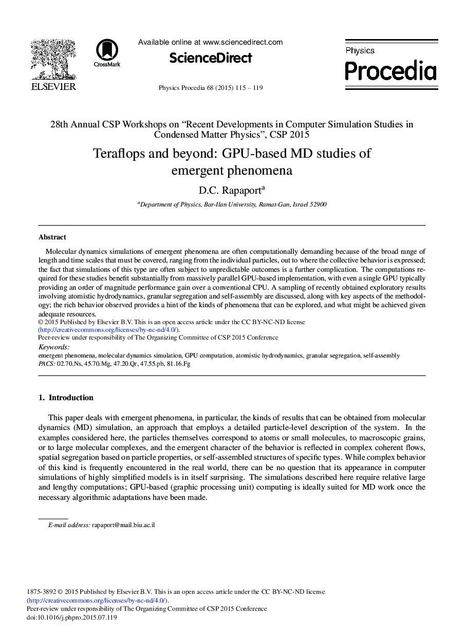 Teraflops and Beyond: GPU-based MD Studies of Emergent Phenomena 