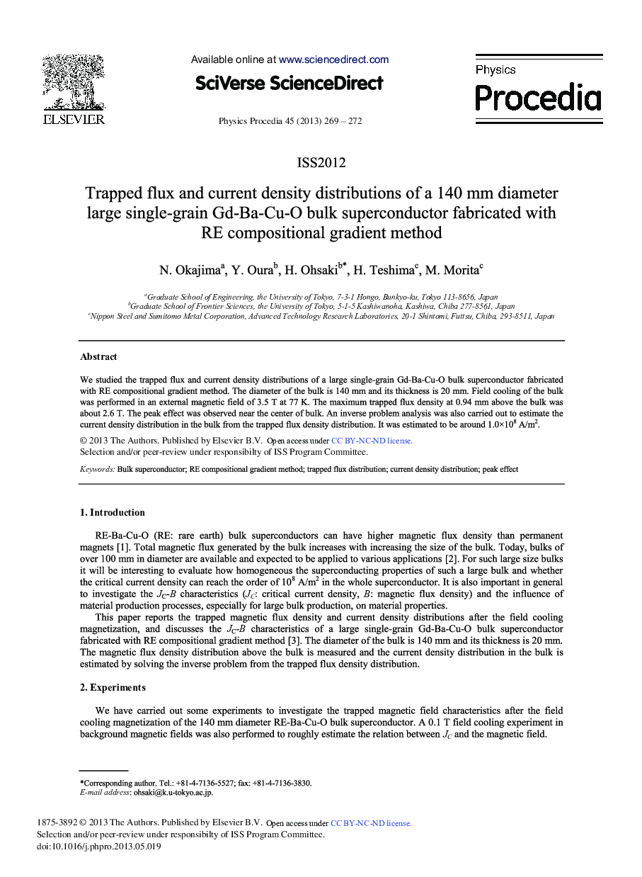 Trapped Flux and Current Density Distributions of a 140Â mm Diameter Large Single-grain Gd-Ba-Cu-O Bulk Superconductor Fabricated with RE Compositional Gradient Method