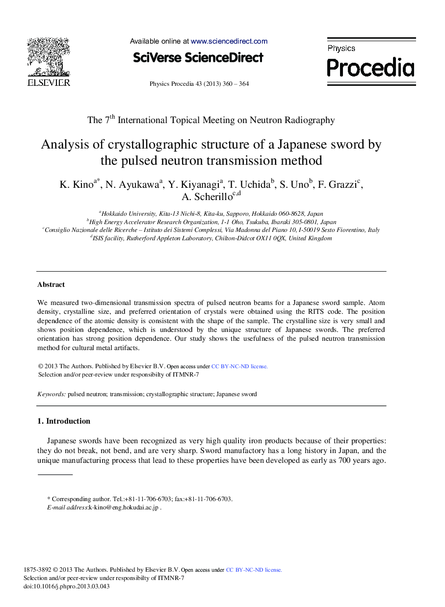 Analysis of Crystallographic Structure of a Japanese Sword by the Pulsed Neutron Transmission Method